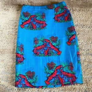 J Crew No 2 Lobster Pencil Skirt Cotton Knit Blue Pink: 00